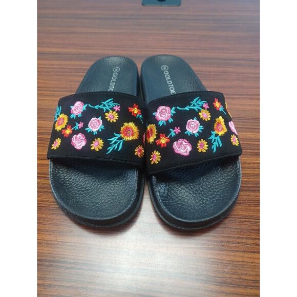 GOLDTOE Womens Slip On Slides Sandal Flowers Colorful Velvet Feel Size 8 - Picture 6 of 6